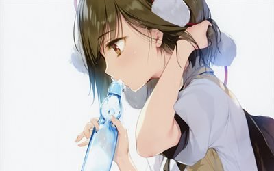 彩Shameimaru, 4k, アニメキャラクター, ボトル, 東方