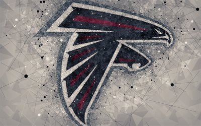 Atlanta Falcons, 4k, logo, geometrik sanat, Amerikan futbol kul&#252;b&#252;, yaratıcı sanat, soyut gri arka plan, NFL, Atlanta, Georgia, ABD Ulusal Futbol Konferansı, Ulusal Futbol Ligi