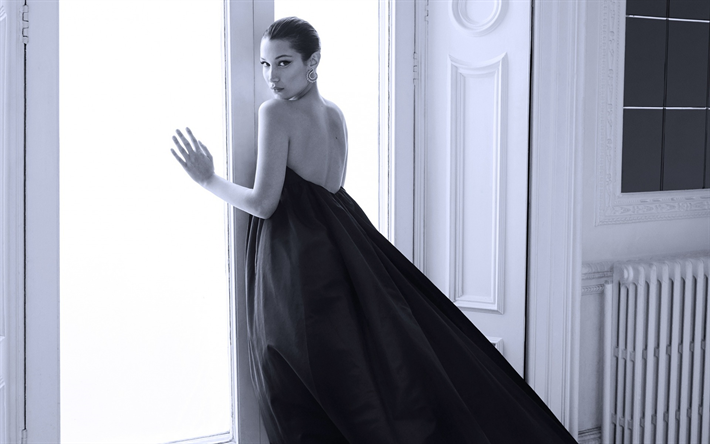 Bella Hadid, photoshoot, svart lyx kl&#228;nning, Amerikansk supermodell, vacker brunett