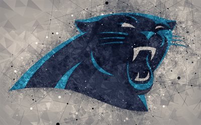 Carolina Panthers, 4k, logo, geometrik sanat, Amerikan futbol kul&#252;b&#252;, yaratıcı sanat, soyut gri arka plan, NFL, Charlotte, North Carolina, ABD Ulusal Futbol Konferansı, Ulusal Futbol Ligi