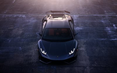 4k, Lamborghini Aventador, el ajuste de 2018, los coches, vista desde arriba, supercars, negro Aventador, Lamborghini