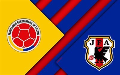 Colombia vs Japan, football match, 4k, 2018 FIFA World Cup, Group H, logos, material design, abstraction, Russia 2018, football, national teams, creative art, promo