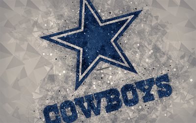Dallas Cowboys, 4k, logo, geometrik sanat, Amerikan futbol kul&#252;b&#252;, yaratıcı sanat, soyut gri arka plan, NFL, Arlington, Texas, ABD Ulusal Futbol Konferansı, Ulusal Futbol Ligi
