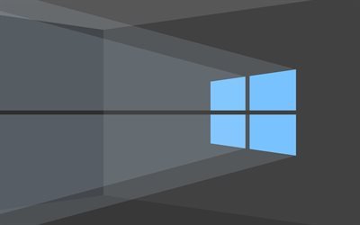 4k, Windows 10, gray background, blue logo, Microsoft, minimal