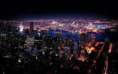 New York City, 4k, panorama, Manhattan, NYC, cityscapes, New York, USA, nightscapes, America