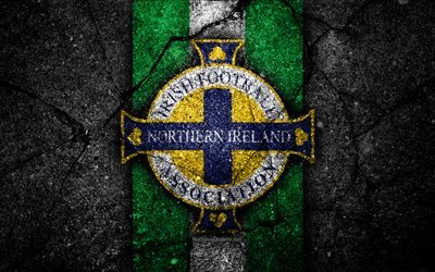 Northern Ireland football team, 4k, emblem, UEFA, Europe, football, asphalt texture, soccer, Northern Ireland, European national football teams, Northern Ireland national football team