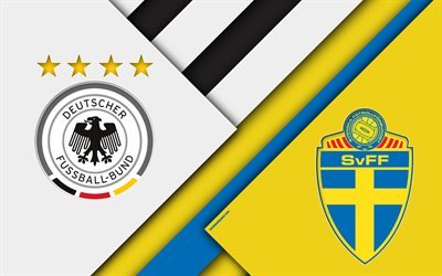 Germany vs Sweden, football match, 4k, 2018 FIFA World Cup, Group F, logos, material design, abstraction, Russia 2018, football, national teams, creative art, promo