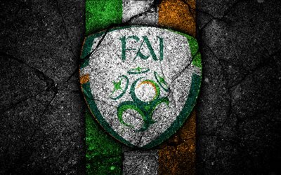 Irish football team, 4k, emblem, UEFA, Europe, football, asphalt texture, soccer, Ireland, European national football teams, Ireland national football team