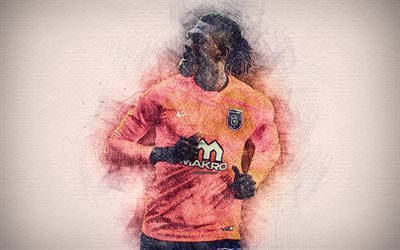 Emmanuel Adebayor, 4k, kuvitus, Başakşehir, Istanbul, jalkapallo, Turkin Super Lig, Adebayor, jalkapalloilijat, piirustus Emmanuel Adebayor, FC Başakşehir