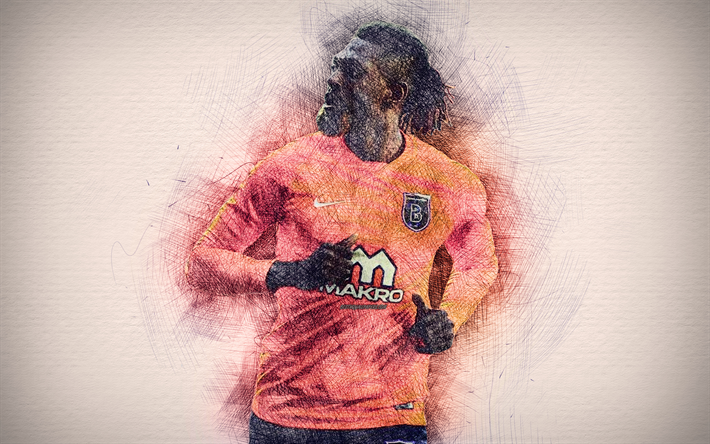 Emmanuel Adebayor, 4k, opere d&#39;arte, Istanbul Basaksehir, calcio turchia Super Lig, Adebayor, i calciatori, il disegno di Emmanuel Adebayor, FC Istanbul Basaksehir