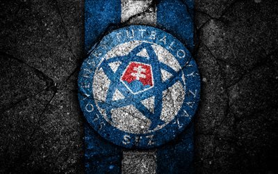 Slovakiska fotboll, 4k, emblem, UEFA, Europa, fotboll, asfalt konsistens, Slovakien, Europeiska nationella fotbollslag, Slovakien landslaget