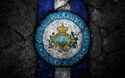 San Marino football team, 4k, emblem, UEFA, Europe, football, asphalt texture, soccer, San Marino, European national football teams, San Marino national football team