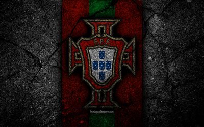Portuguese football team, 4k, emblem, UEFA, Europe, football, asphalt texture, soccer, Portugal, European national football teams, Portugal national football team