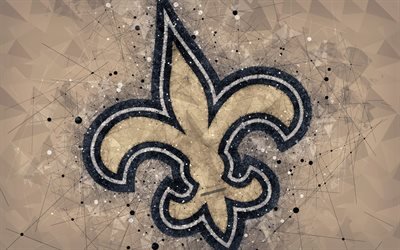 New Orleans Saints, 4k, logo, geometrik sanat, Amerikan futbol kulübü, yaratıcı sanat, kahverengi soyut arka plan, NFL, New Orleans, Louisiana, ABD Ulusal Futbol Konferansı, Ulusal Futbol Ligi