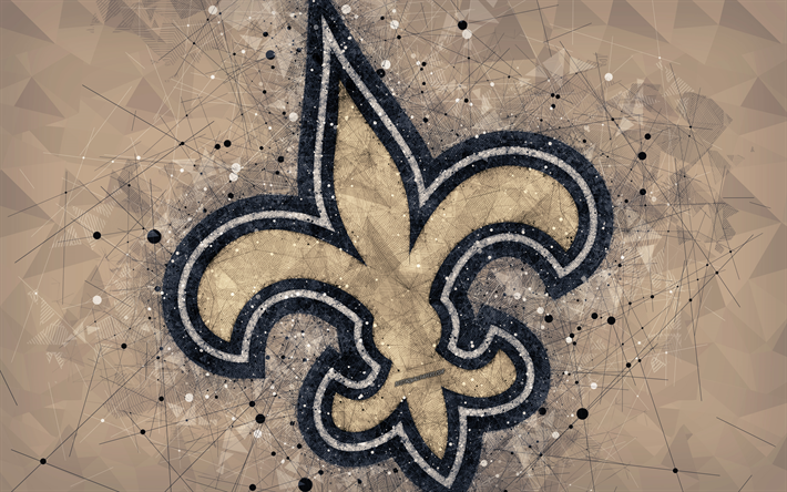 New Orleans Saints, 4k, logo, geometric art, american football club, creative art, brown abstract background, NFL, New Orleans, Louisiana, USA, National Football Conference, National Football League