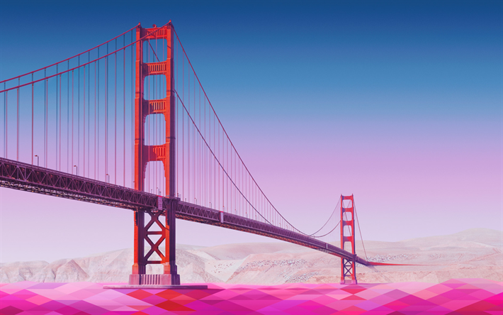 Golden Gate Bridge, abstract art, creative, Abstact San Francisco, USA, America