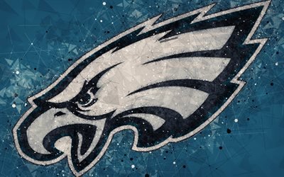 Philadelphia Eagles, 4k, logo, geometrik sanat, Amerikan futbol kul&#252;b&#252;, yaratıcı sanat, soyut, mavi arka plan, NFL, Philadelphia, Pennsylvania, ABD Ulusal Futbol Konferansı, Ulusal Futbol Ligi