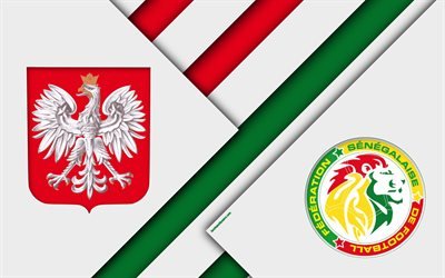 Poland vs Senegal, football match, 4k, 2018 FIFA World Cup, Group H, logos, material design, abstraction, Russia 2018, football, national teams, creative art, promo