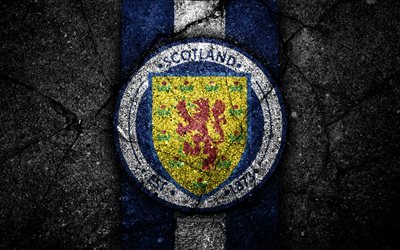 スコットランドサッカーチーム, 4k, エンブレム, UEFA, 欧州, サッカー, アスファルトの質感, スコットランド, 欧州の国立サッカーチーム, スコットランド国立サッカーチーム