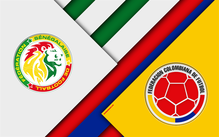 Senegal vs Colombia, partita di calcio, 4k, 2018 della Coppa del Mondo FIFA, Gruppo H, loghi, design dei materiali, l&#39;astrazione, la Russia 2018, di calcio, squadre nazionali, arte creativa, promo