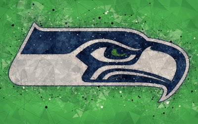 Seattle Seahawks, 4k, logo, geometric art, american football club, creative art, green abstract background, NFL, Seattle, Washington, USA, National Football Conference, National Football League