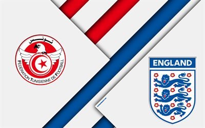 Tunisia vs England, football match, 4k, 2018 FIFA World Cup, Group G, logos, material design, abstraction, Russia 2018, football, national teams, creative art, promo