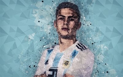 Paulo Dybala, 4k, geometriska art, Argentina i fotboll, portr&#228;tt, ansikte, uttag, kreativ konst, Argentinsk fotbollsspelare