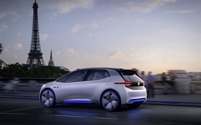 Geleceğin Volkswagen KİMLİĞİ, 2020, 4k, dış, dikiz, elektrikli otomobil, crossover, otomobil, Paris, Eyfel Kulesi, Fransa, Volkswagen