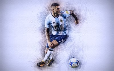 4k, Mauro Icardi, 2018, artwork, football stars, Argentine National Team, Icardi, soccer, footballers, drawing Mauro Icardi, Argentina national football team