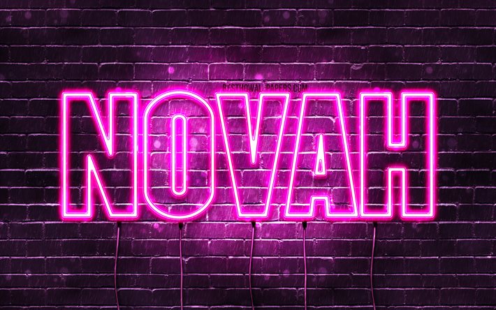 Novah, 4k, 壁紙名, 女性の名前, Novah名, 紫色のネオン, お誕生日おめでNovah, 写真Novah名
