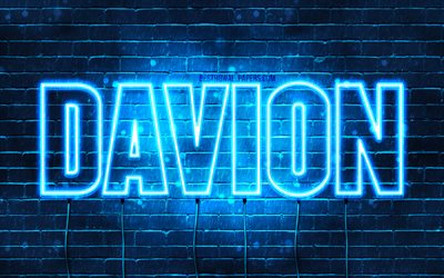 Davion, 4k, wallpapers with names, horizontal text, Davion name, Happy Birthday Davion, blue neon lights, picture with Davion name