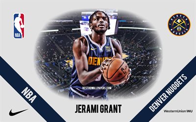 Jerami Grant, Denver Nuggets, Amerikan Basketbol Oyuncusu, NBA, portre, ABD, basketbol, Pepsi Center, Denver Nuggets logosu