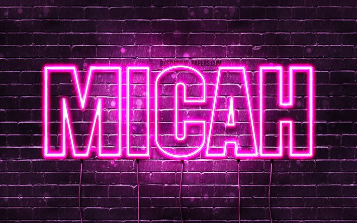 Micah, 4k, wallpapers with names, female names, Micah name, purple neon lights, Happy Birthday Micah, picture with Micah name