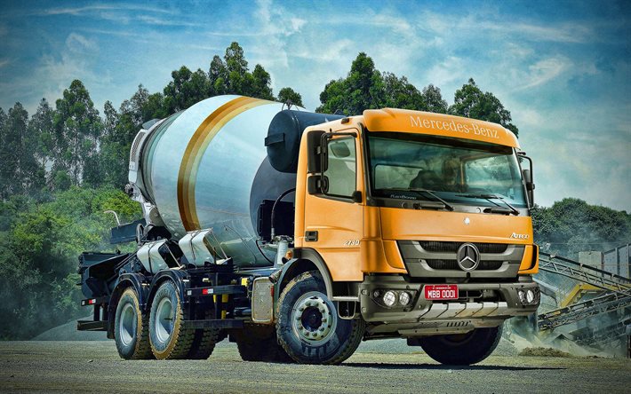 Mercedes-Benz Atego 2730, concrete mixer, 2017 trucks, BR-spec, cargo transport, Liebherr Betoneira, HDR, Mercedes-Benz Atego, LKW, trucks, Mercedes