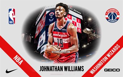 Johnathan Williams, Washington Wizards, Amerikan Basketbol Oyuncusu, NBA, portre, ABD, basketbol, Sermaye Bir Arena, Washington Wizards logosu