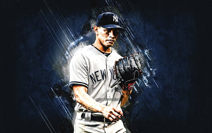 Jonathan Loaisiga, MLB New York Yankees, la pietra blu di sfondo, il baseball, il ritratto, USA, Nicaragua giocatore di baseball, arte creativa