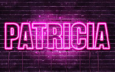 Patricia, 4k, isim Patricia adı ile, Bayan isimleri, Patricia adı, mor neon ışıklar, Mutlu Yıllar Patricia, resimli duvar kağıtları