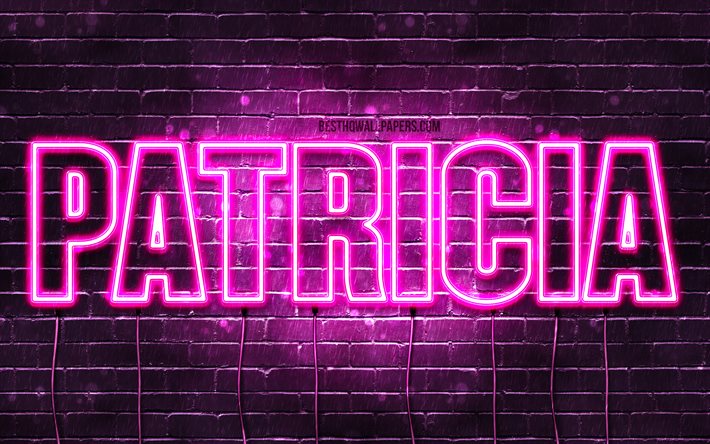 Patricia, 4k, tapeter med namn, kvinnliga namn, Patricia namn, lila neon lights, Grattis Patricia, bild med Patricia namn