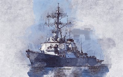 USS Porter, DDG-78, Da Marinha dos EUA, grunge arte, arte criativa, pintado USS Porter, desenho, USS Porter grunge, arte digital, grunge navios de guerra, EUA