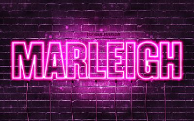 Marleigh, 4k, 壁紙名, 女性の名前, Marleigh名, 紫色のネオン, お誕生日おめでMarleigh, 写真Marleigh名