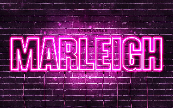 Marleigh, 4k, tapeter med namn, kvinnliga namn, Marleigh namn, lila neon lights, Grattis P&#229; F&#246;delsedagen Marleigh, bild med Marleigh namn