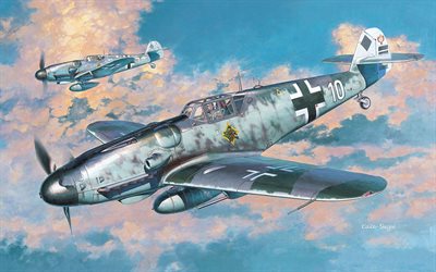 109 Messerschmitt Bf, savaş, sanat, u&#231;ak, Luftwaffe, Alman ordusu, Messerschmitt