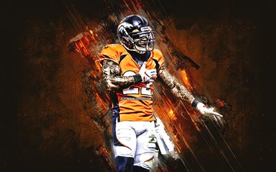 Kareem Jackson, Denver Broncos, NFL, amerikansk fotboll, portr&#228;tt, orange sten bakgrund, kreativ konst, National Football League
