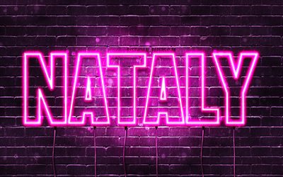 Nataly, 4k, tapeter med namn, kvinnliga namn, Nataly namn, lila neon lights, Grattis P&#229; F&#246;delsedagen Nataly, bild med Nataly namn