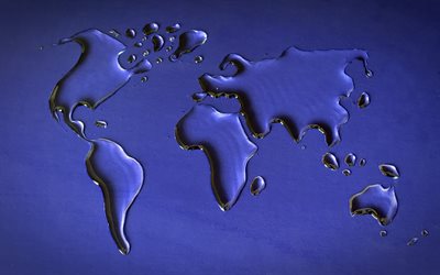 水は、世界地図, 水の世界地図, 保存水, 水概念, 世界地図概念, 世界地図の下落