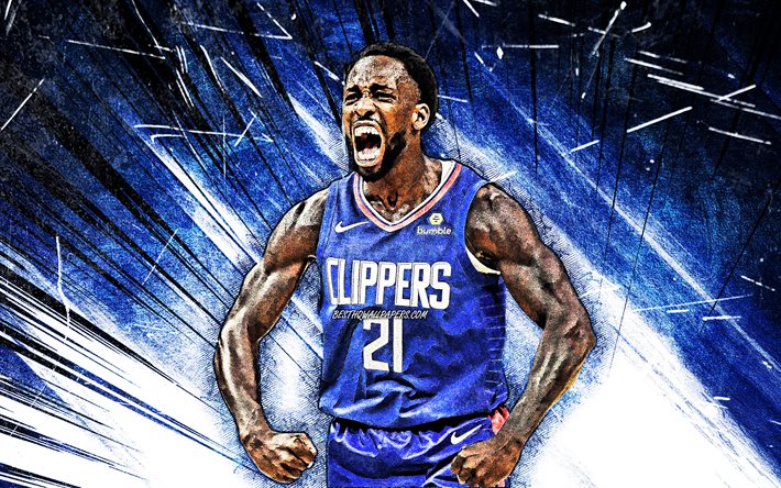 4k, Patrick Beverley, grunge art, Los Angeles Clippers, NBA, basketball, blue abstract rays, USA, Patrick Beverley Los Angeles Clippers, creative, Patrick Beverley 4K, LA Clippers