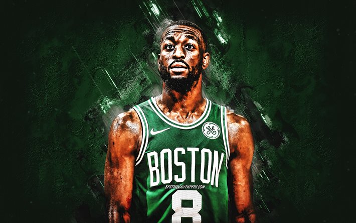 Kemba Walker, NBA, Boston Celtics, pedra verde de fundo, - Jogador De Basquete Americano, retrato, EUA, basquete, Boston Celtics jogadores