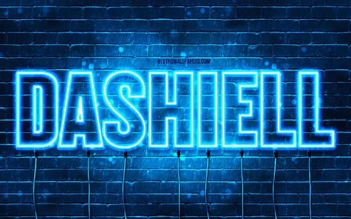 Happy Birthday Dashiell, 4k, blue neon lights, Dashiell name, creative, Dashiell Happy Birthday, Dashiell Birthday, popular french male names, picture with Dashiell name, Dashiell