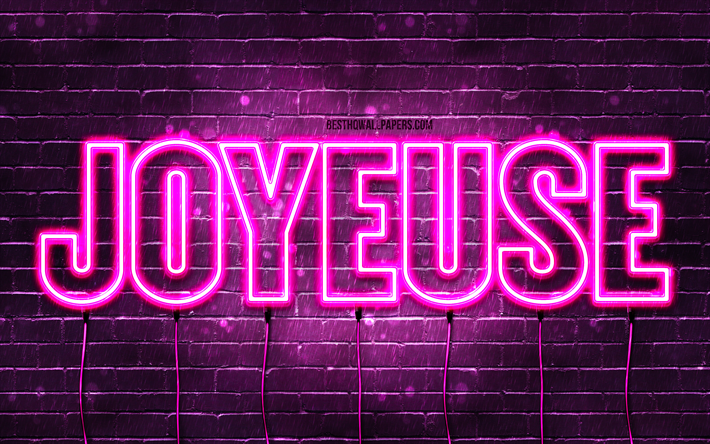alles gute zum geburtstag joyeuse, 4k, rosa neonlichter, name joyeuse, kreativ, joyeuse alles gute zum geburtstag, joyeuse geburtstag, beliebte franz&#246;sische weibliche namen, bild mit namen joyeuse, joyeuse