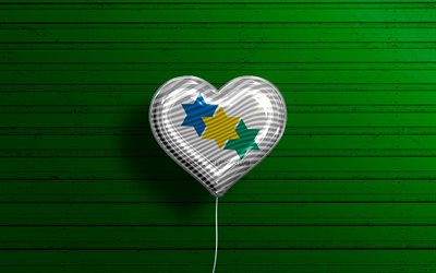 I Love Ji-Parana, 4k, realistic balloons, green wooden background, Day of Ji-Parana, brazilian cities, flag of Ji-Parana, Brazil, balloon with flag, cities of Brazil, Ji-Parana flag, Ji-Parana